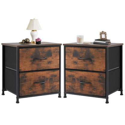 JHK Nightstand with 2 Fabric Drawers - Bedroom Storage Cabinet Furniture - ZOOMNSTORE