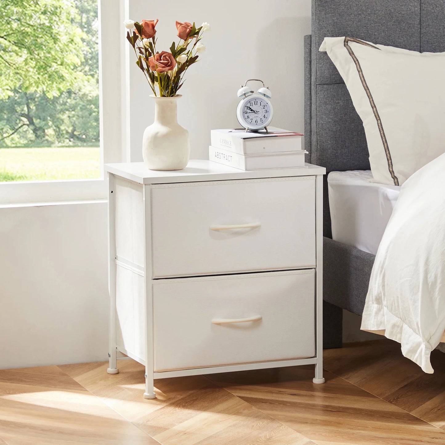 JHK Nightstand with 2 Fabric Drawers - Bedroom Storage Cabinet Furniture - ZOOMNSTORE