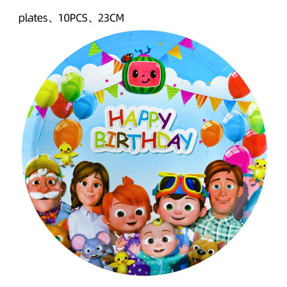 Cartoon JJ Melon Birthday Party Set - Disposable Tableware Decorations Balloons Cake Topper - ZOOMNSTORE