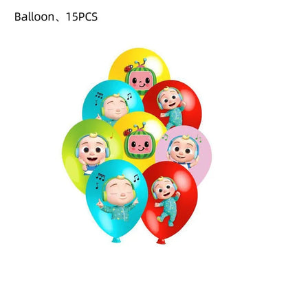 Cartoon JJ Melon Birthday Party Set - Disposable Tableware Decorations Balloons Cake Topper - ZOOMNSTORE