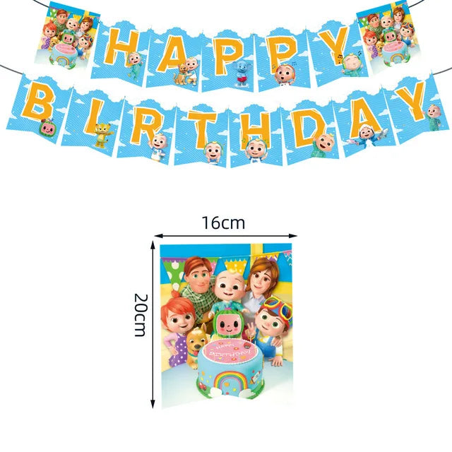 Cartoon JJ Melon Birthday Party Set - Disposable Tableware Decorations Balloons Cake Topper - ZOOMNSTORE