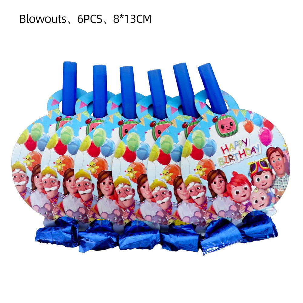 Cartoon JJ Melon Birthday Party Set - Disposable Tableware Decorations Balloons Cake Topper - ZOOMNSTORE