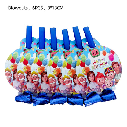 Cartoon JJ Melon Birthday Party Set - Disposable Tableware Decorations Balloons Cake Topper - ZOOMNSTORE