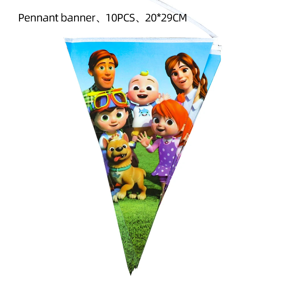 Cartoon JJ Melon Birthday Party Set - Disposable Tableware Decorations Balloons Cake Topper - ZOOMNSTORE