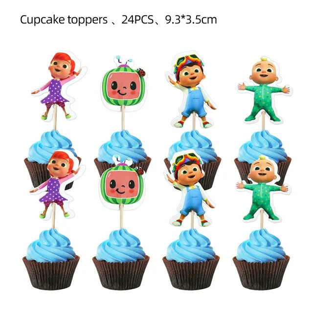 Cartoon JJ Melon Birthday Party Set - Disposable Tableware Decorations Balloons Cake Topper - ZOOMNSTORE