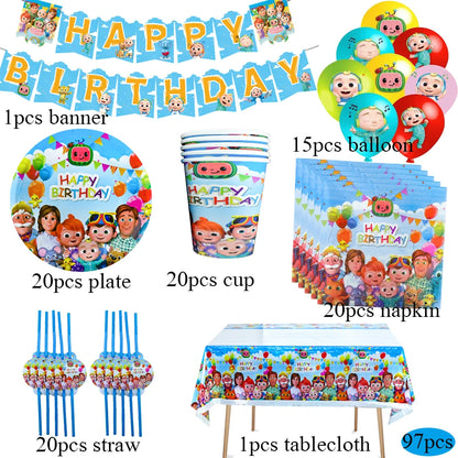 Cartoon JJ Melon Birthday Party Set - Disposable Tableware Decorations Balloons Cake Topper - ZOOMNSTORE