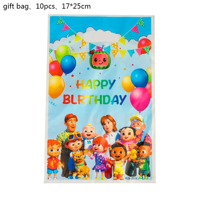 Cartoon JJ Melon Birthday Party Set - Disposable Tableware Decorations Balloons Cake Topper - ZOOMNSTORE