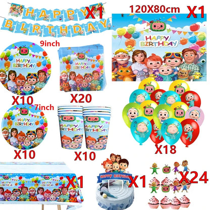 Cartoon JJ Melon Birthday Party Set - Disposable Tableware Decorations Balloons Cake Topper - ZOOMNSTORE