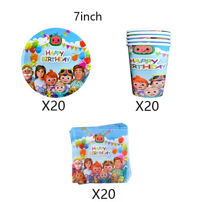 Cartoon JJ Melon Birthday Party Set - Disposable Tableware Decorations Balloons Cake Topper - ZOOMNSTORE