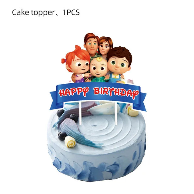 Cartoon JJ Melon Birthday Party Set - Disposable Tableware Decorations Balloons Cake Topper - ZOOMNSTORE