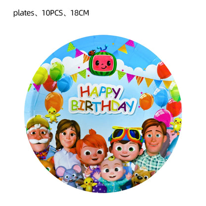 Cartoon JJ Melon Birthday Party Set - Disposable Tableware Decorations Balloons Cake Topper - ZOOMNSTORE