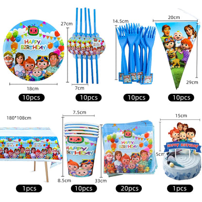 Cartoon JJ Melon Birthday Party Set - Disposable Tableware Decorations Balloons Cake Topper - ZOOMNSTORE