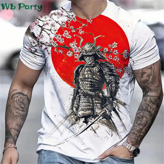 3D Printed Samurai T-Shirt for Men - Summer Fashion O-Neck Loose Short Sleeve Tee - ZOOMNSTORE