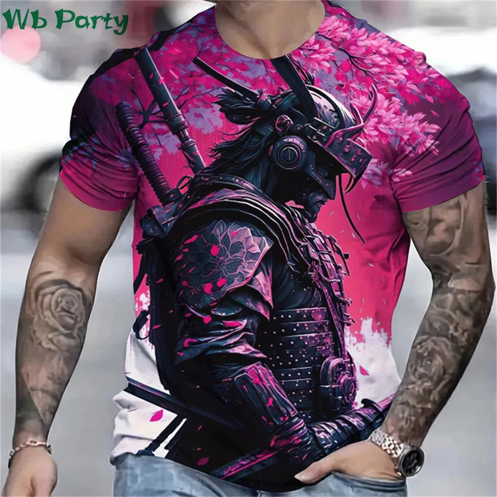 3D Printed Samurai T-Shirt for Men - Summer Fashion O-Neck Loose Short Sleeve Tee - ZOOMNSTORE
