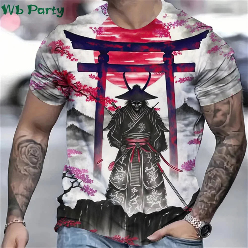 3D Printed Samurai T-Shirt for Men - Summer Fashion O-Neck Loose Short Sleeve Tee - ZOOMNSTORE