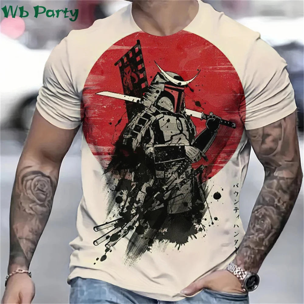 3D Printed Samurai T-Shirt for Men - Summer Fashion O-Neck Loose Short Sleeve Tee - ZOOMNSTORE