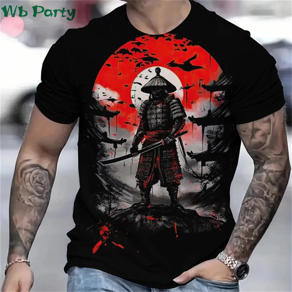 3D Printed Samurai T-Shirt for Men - Summer Fashion O-Neck Loose Short Sleeve Tee - ZOOMNSTORE