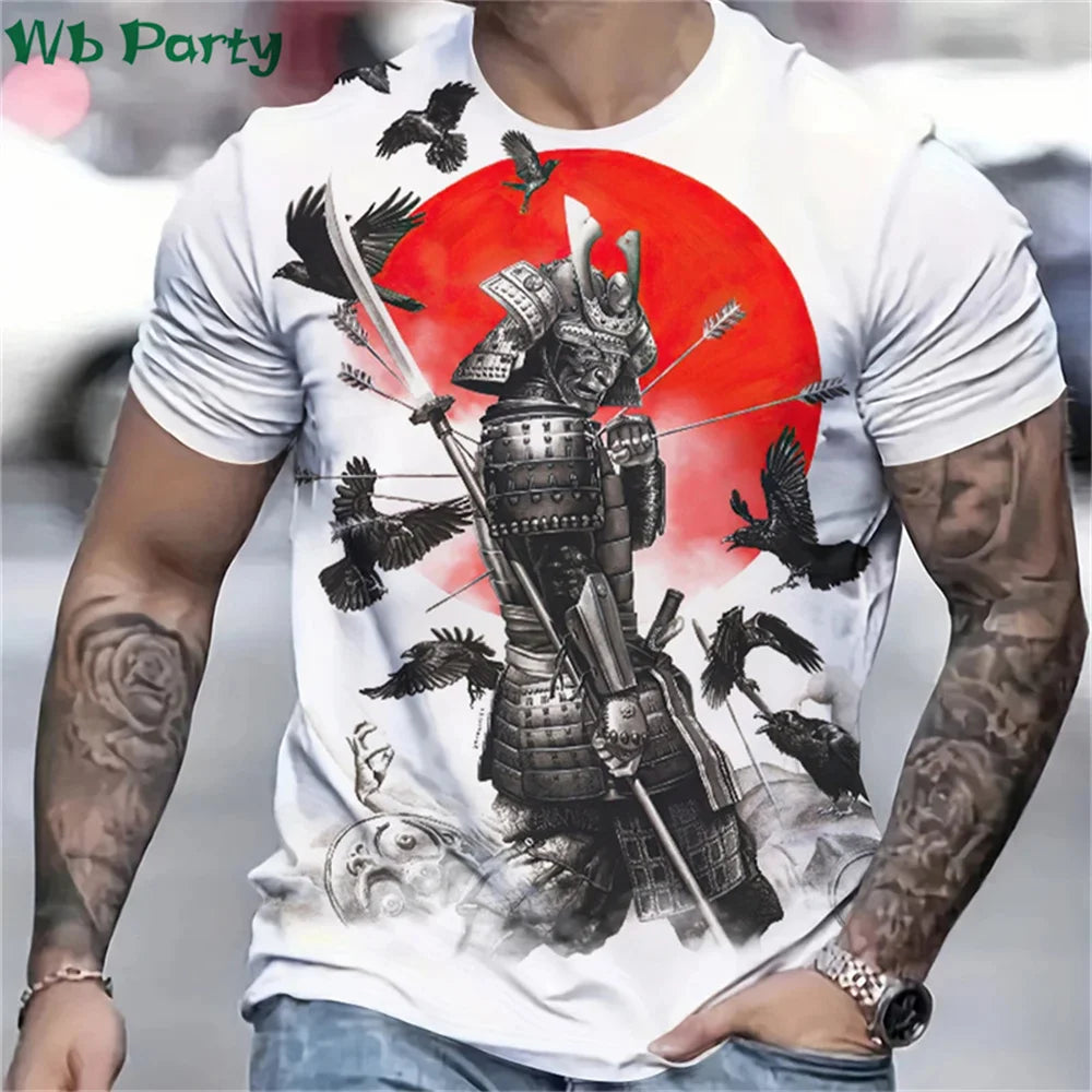 3D Printed Samurai T-Shirt for Men - Summer Fashion O-Neck Loose Short Sleeve Tee - ZOOMNSTORE