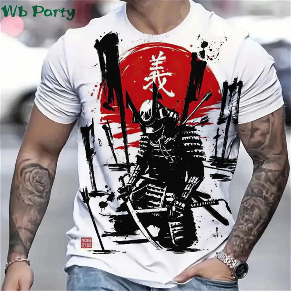 3D Printed Samurai T-Shirt for Men - Summer Fashion O-Neck Loose Short Sleeve Tee - ZOOMNSTORE