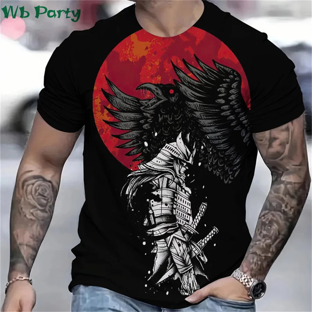 3D Printed Samurai T-Shirt for Men - Summer Fashion O-Neck Loose Short Sleeve Tee - ZOOMNSTORE