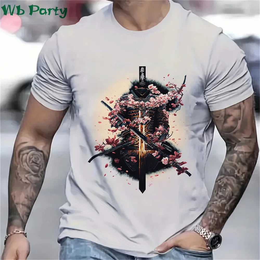 3D Printed Samurai T-Shirt for Men - Summer Fashion O-Neck Loose Short Sleeve Tee - ZOOMNSTORE