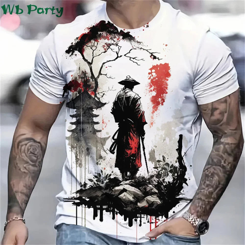 3D Printed Samurai T-Shirt for Men - Summer Fashion O-Neck Loose Short Sleeve Tee - ZOOMNSTORE