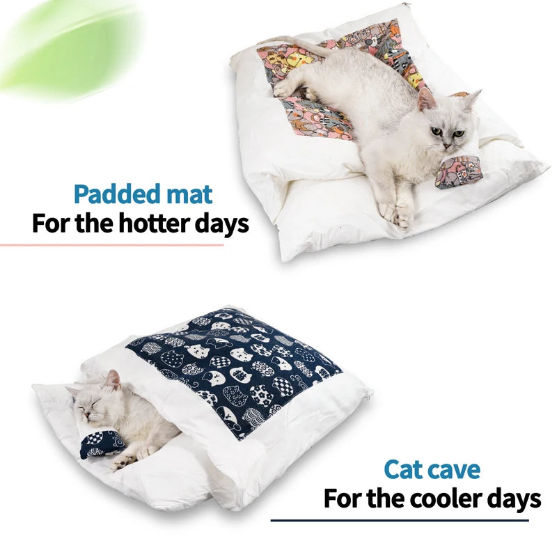 Japanese Cat Bed - Warm Cat Sleeping Bag & Semi Enclosed Pet Cave Bed for Cats - ZOOMNSTORE