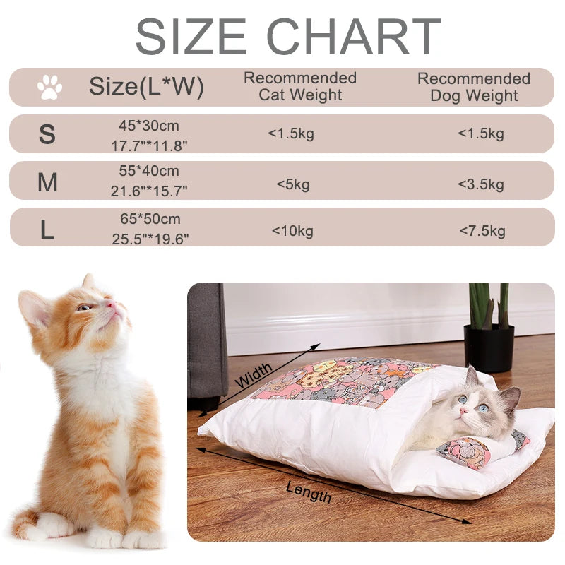 Japanese Cat Bed - Warm Cat Sleeping Bag & Semi Enclosed Pet Cave Bed for Cats - ZOOMNSTORE