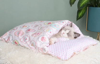 Japanese Cat Bed - Warm Cat Sleeping Bag & Semi Enclosed Pet Cave Bed for Cats - ZOOMNSTORE