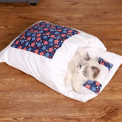 Japanese Cat Bed - Warm Cat Sleeping Bag & Semi Enclosed Pet Cave Bed for Cats - ZOOMNSTORE