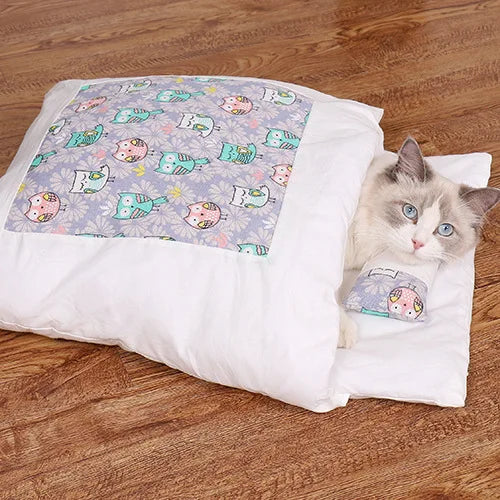 Japanese Cat Bed - Warm Cat Sleeping Bag & Semi Enclosed Pet Cave Bed for Cats - ZOOMNSTORE