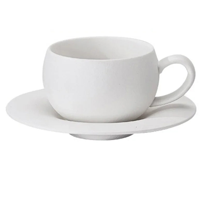 Japanese Ceramic Coffee Cup - Stone Fired Ceramic Mug Set with Saucer, Black White - ZOOMNSTORE