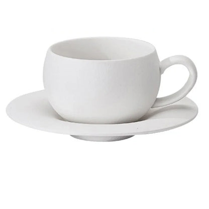 Japanese Ceramic Coffee Cup - Stone Fired Ceramic Mug Set with Saucer, Black White - ZOOMNSTORE