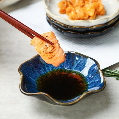 Japanese Ceramic Dipping Dish - Retro Kiln Glaze Sushi  Soy Sauce Plate - ZOOMNSTORE