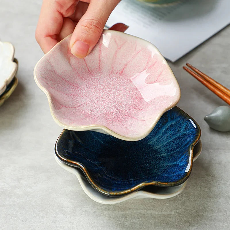 Japanese Ceramic Dipping Dish - Retro Kiln Glaze Sushi  Soy Sauce Plate - ZOOMNSTORE