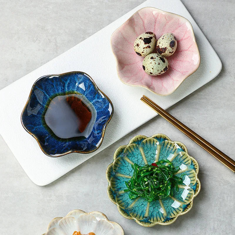 Japanese Ceramic Dipping Dish - Retro Kiln Glaze Sushi  Soy Sauce Plate - ZOOMNSTORE