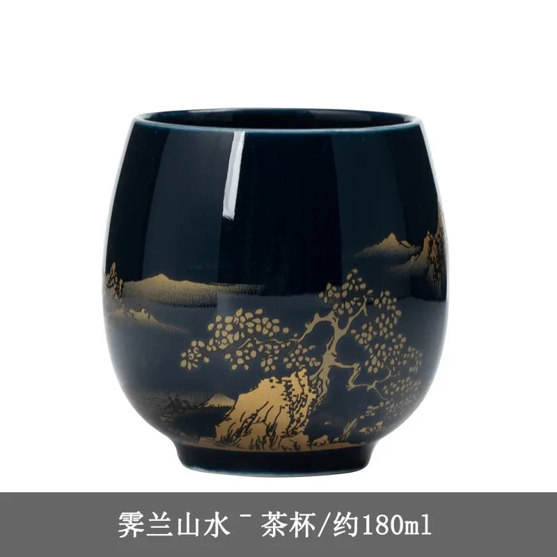 Japanese Ceramic Teacup – Large Black Glaze Kung Fu Tea Cup 180ml Porcelain - ZOOMNSTORE