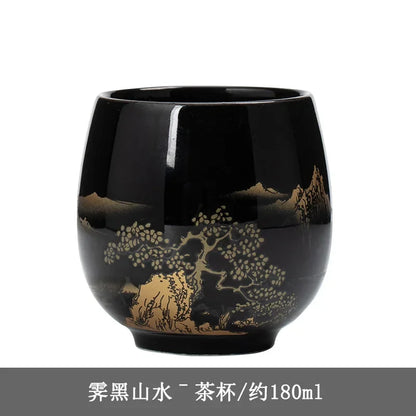 Japanese Ceramic Teacup – Large Black Glaze Kung Fu Tea Cup 180ml Porcelain - ZOOMNSTORE