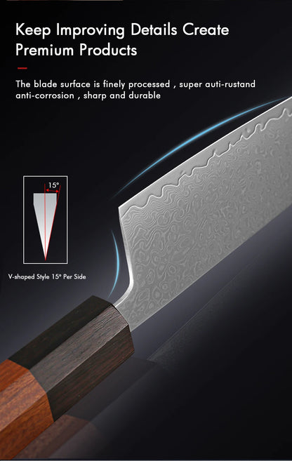 Damascus Steel Japanese Chef Knife - Hand Forged Santoku  Sashimi Blade - ZOOMNSTORE