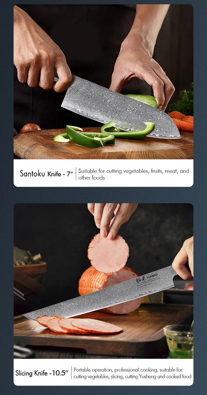 Damascus Steel Japanese Chef Knife - Hand Forged Santoku  Sashimi Blade - ZOOMNSTORE