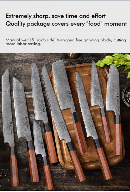 Damascus Steel Japanese Chef Knife - Hand Forged Santoku  Sashimi Blade - ZOOMNSTORE