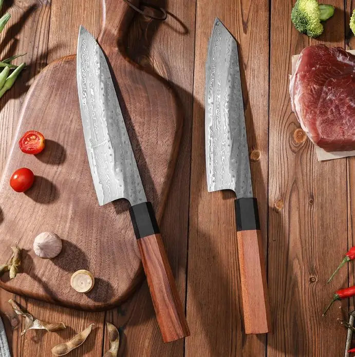 Damascus Steel VG10 Japanese Chef Knife - Hand Forged High Carbon Kitchen Knife with Wood Handle - ZOOMNSTORE