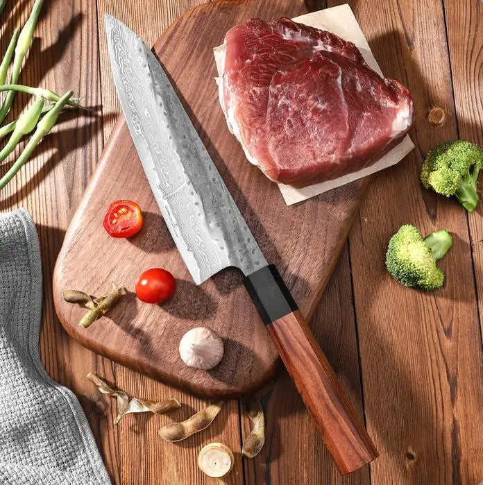 Damascus Steel VG10 Japanese Chef Knife - Hand Forged High Carbon Kitchen Knife with Wood Handle - ZOOMNSTORE