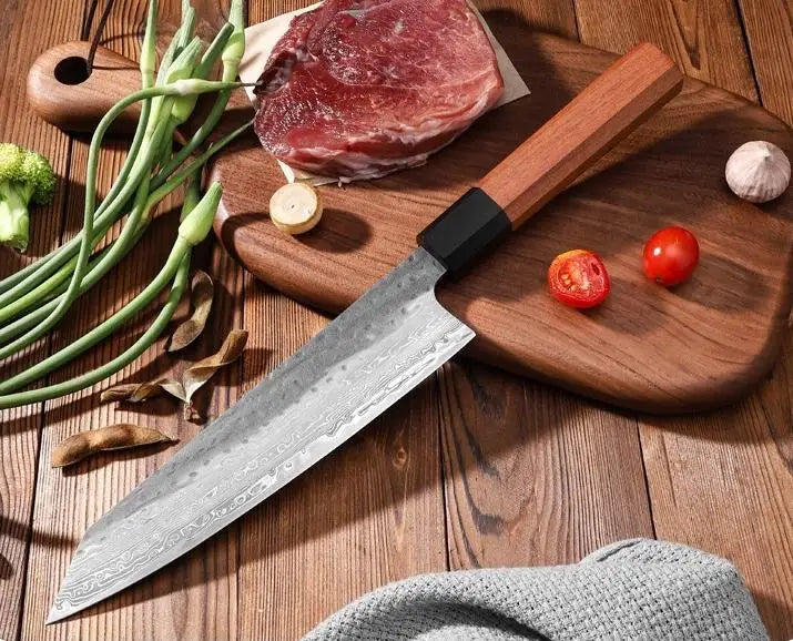 Damascus Steel VG10 Japanese Chef Knife - Hand Forged High Carbon Kitchen Knife with Wood Handle - ZOOMNSTORE