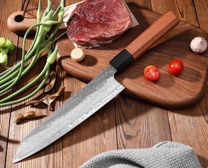 Damascus Steel VG10 Japanese Chef Knife - Hand Forged High Carbon Kitchen Knife with Wood Handle - ZOOMNSTORE