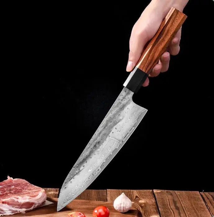 Damascus Steel VG10 Japanese Chef Knife - Hand Forged High Carbon Kitchen Knife with Wood Handle - ZOOMNSTORE