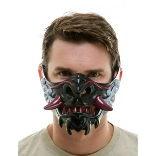 Half Face Japanese Mask Halloween Evil Devil Party Mask Toy Demon Samurai Mask Masquerade Party Wear Accessories - ZOOMNSTORE