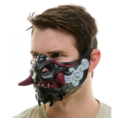 Half Face Japanese Mask Halloween Evil Devil Party Mask Toy Demon Samurai Mask Masquerade Party Wear Accessories - ZOOMNSTORE