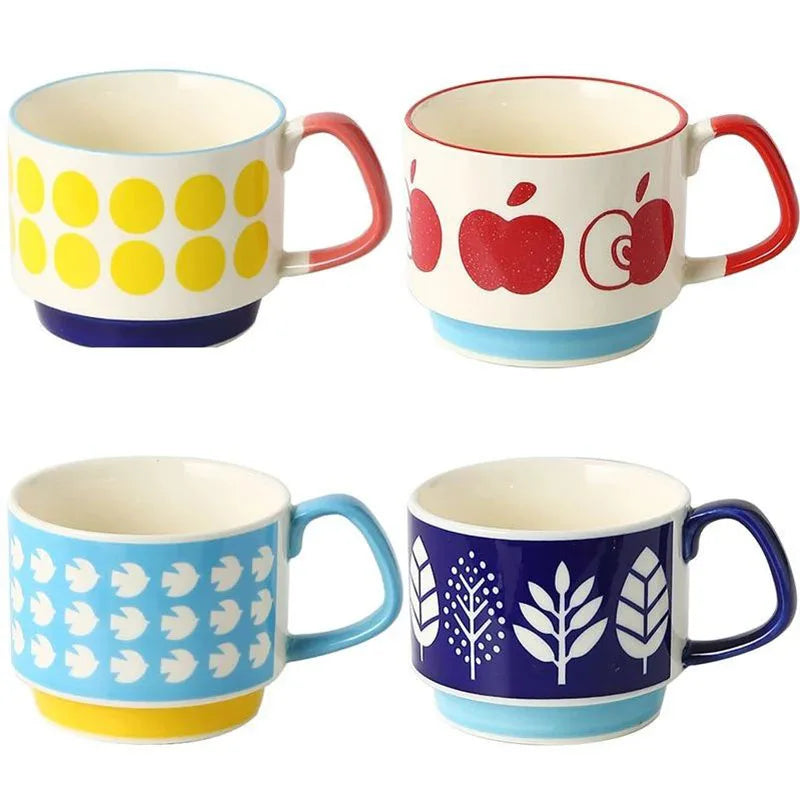 Japanese Flower Coffee Mug - 300ml Retro Ceramic Cup With Handgrip For Office & Kitchen - ZOOMNSTORE