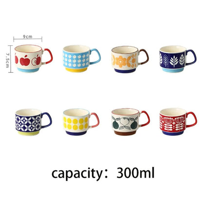 Japanese Flower Coffee Mug - 300ml Retro Ceramic Cup With Handgrip For Office & Kitchen - ZOOMNSTORE